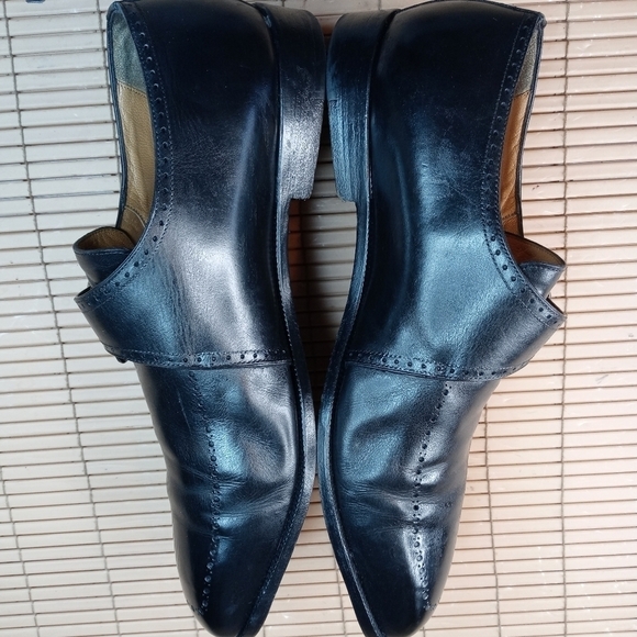 Domani Shoes By Johnston & Murphy Monk Strap Buckle Black Brogue Hand Made Itali - Picture 7 of 11